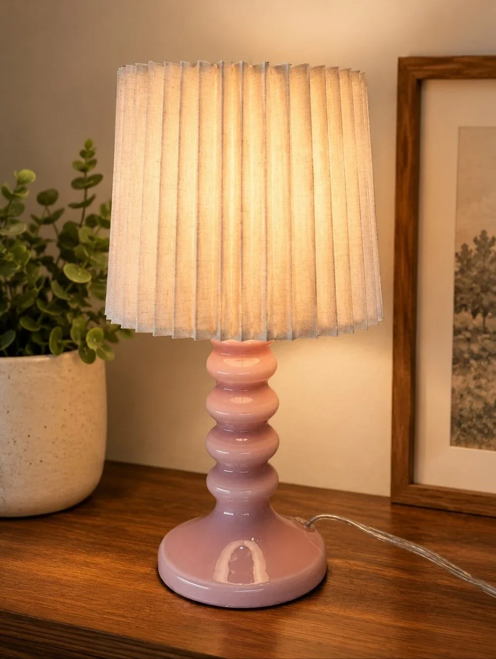 Room Essentials Pink Ceramic Table Lamp with Pleated White Shade